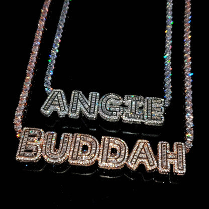 'Icy One' Baguette Custom Name Tennis Chain ROSE GOLD CUSTOM 2 LETTER 16 Inch Tennis Chain Necklaces by BlingxAddict | BlingxAddict