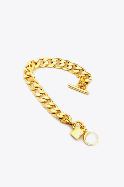Lock Charm Toggle Clasp Bracelet Gold One Size by Trendsi | BlingxAddict