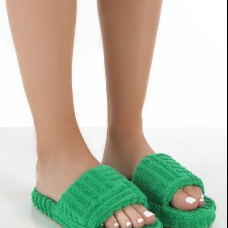 'Lux Vibes' Plush Slippers Green 5 Slippers by Bling Addict | BlingxAddict