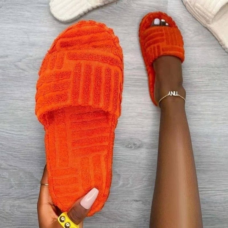 'Lux Vibes' Plush Slippers Orange 11 Slippers by Bling Addict | BlingxAddict
