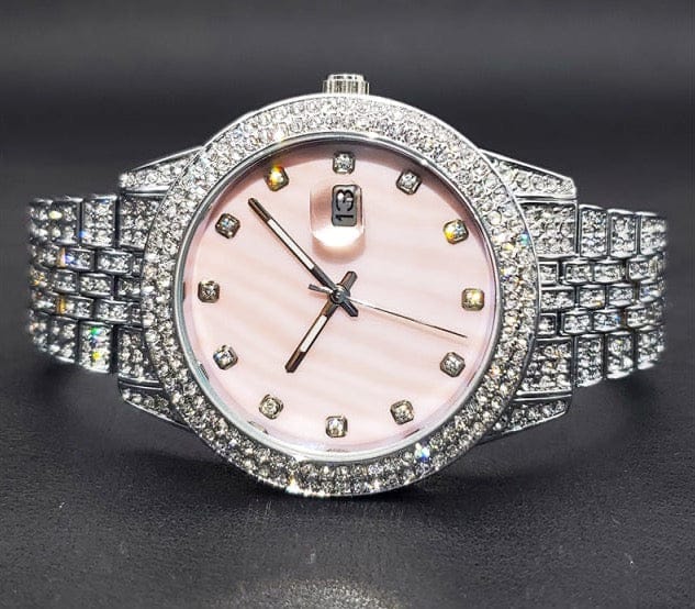 'Marbled Love' Elegant Rose Quartz CZ Watch Silver by BlingxAddict | BlingxAddict