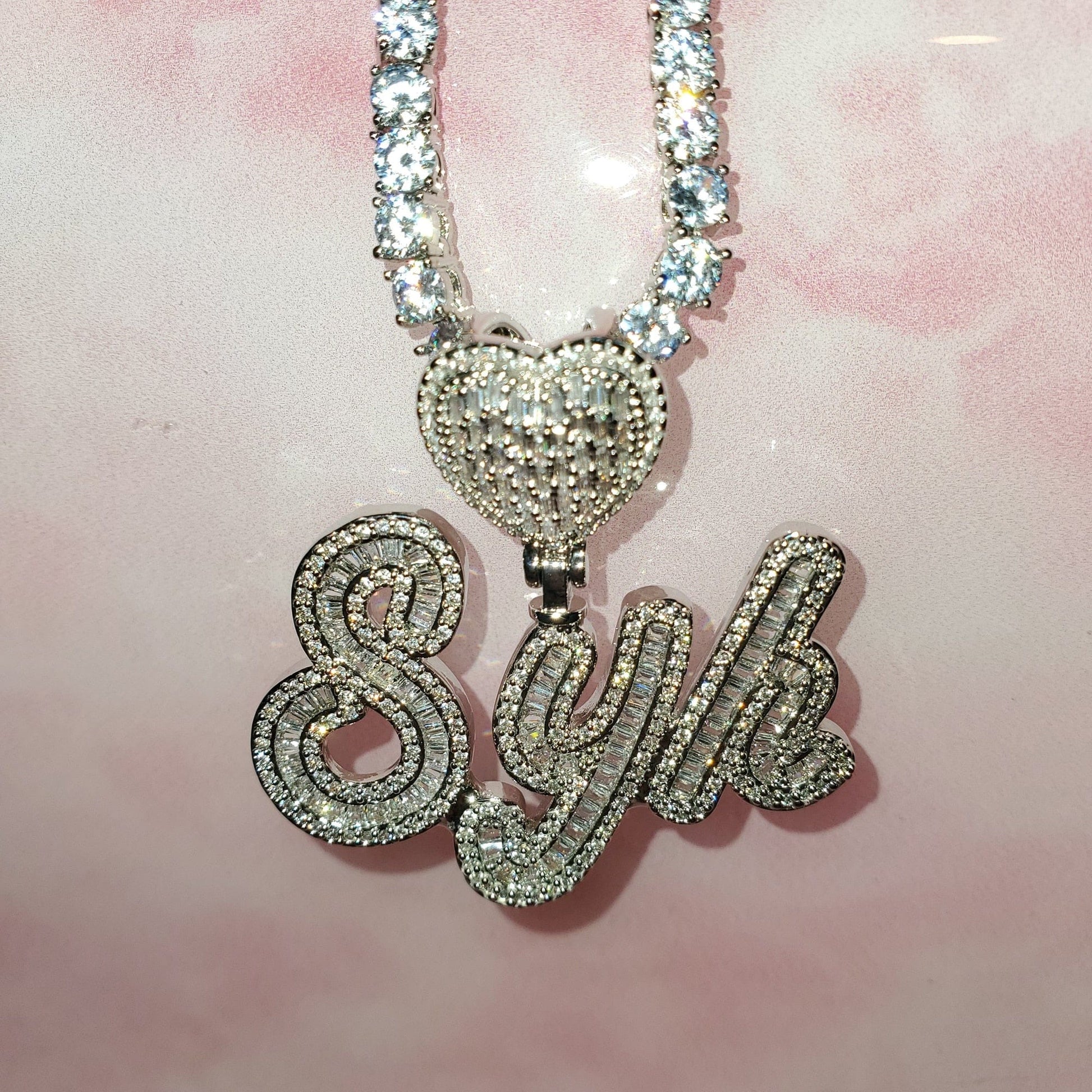 'Memorized Love' Scripted Personalized Heart Tennis Chain & Cuban Link SET GOLD CUSTOM 4 LETTERS 18" Cuban Chain & 20" Tennis Chain Set Necklaces by BlingxAddict | BlingxAddict