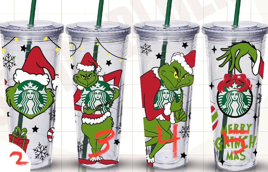 Merry Grinchmas Glitter Globe Bling Crystal Starbucks Tumbler 16oz No 2 - Sb Grinchface Tumblers by Bling Addict | BlingxAddict