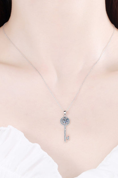 Moissanite Key Pendant Necklace Silver One Size by Trendsi | BlingxAddict
