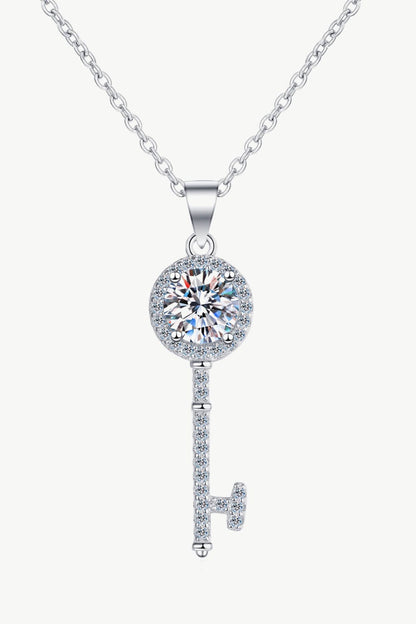 Moissanite Key Pendant Necklace Silver One Size by Trendsi | BlingxAddict