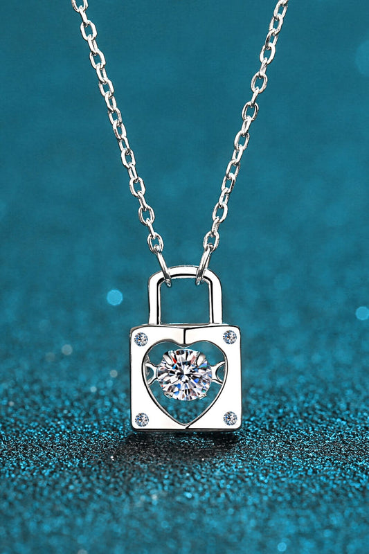Moissanite Lock Pendant Necklace Silver One Size CLOTHING, SHOES & ACCESSORIES by Trendsi | BlingxAddict