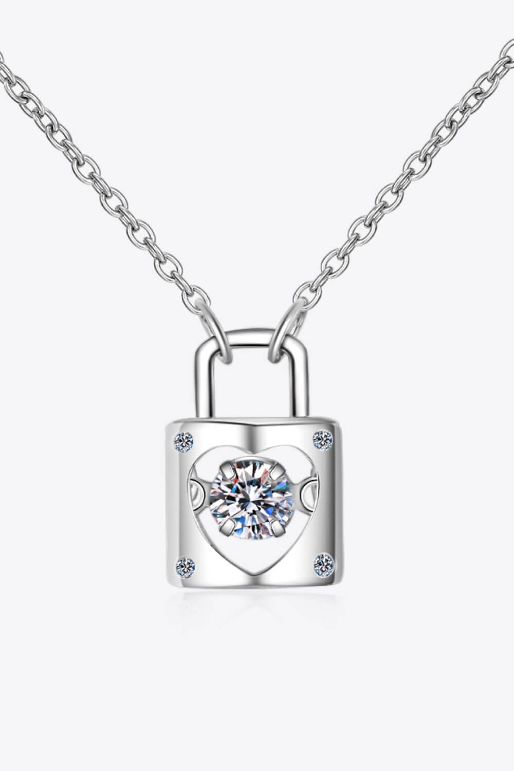 Moissanite Lock Pendant Necklace Silver One Size CLOTHING, SHOES & ACCESSORIES by Trendsi | BlingxAddict