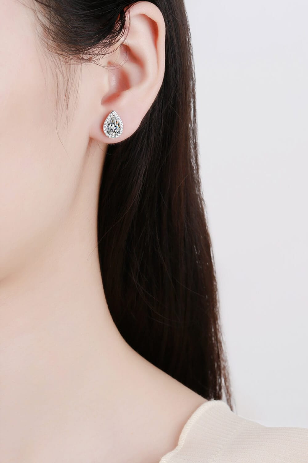 Moissanite Teardrop Stud Earrings Silver One Size by Trendsi | BlingxAddict