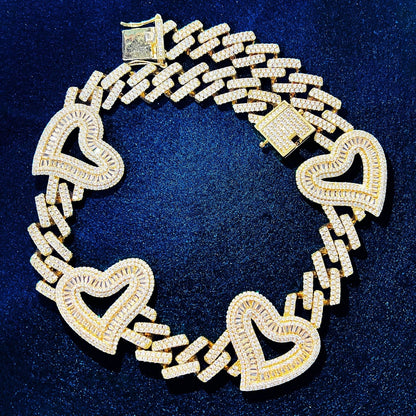 'My Love Is Deep' CZ Iced Cuban Heart Necklace Gold w/ Clear CZ 16IN one heart by BlingxAddict | BlingxAddict