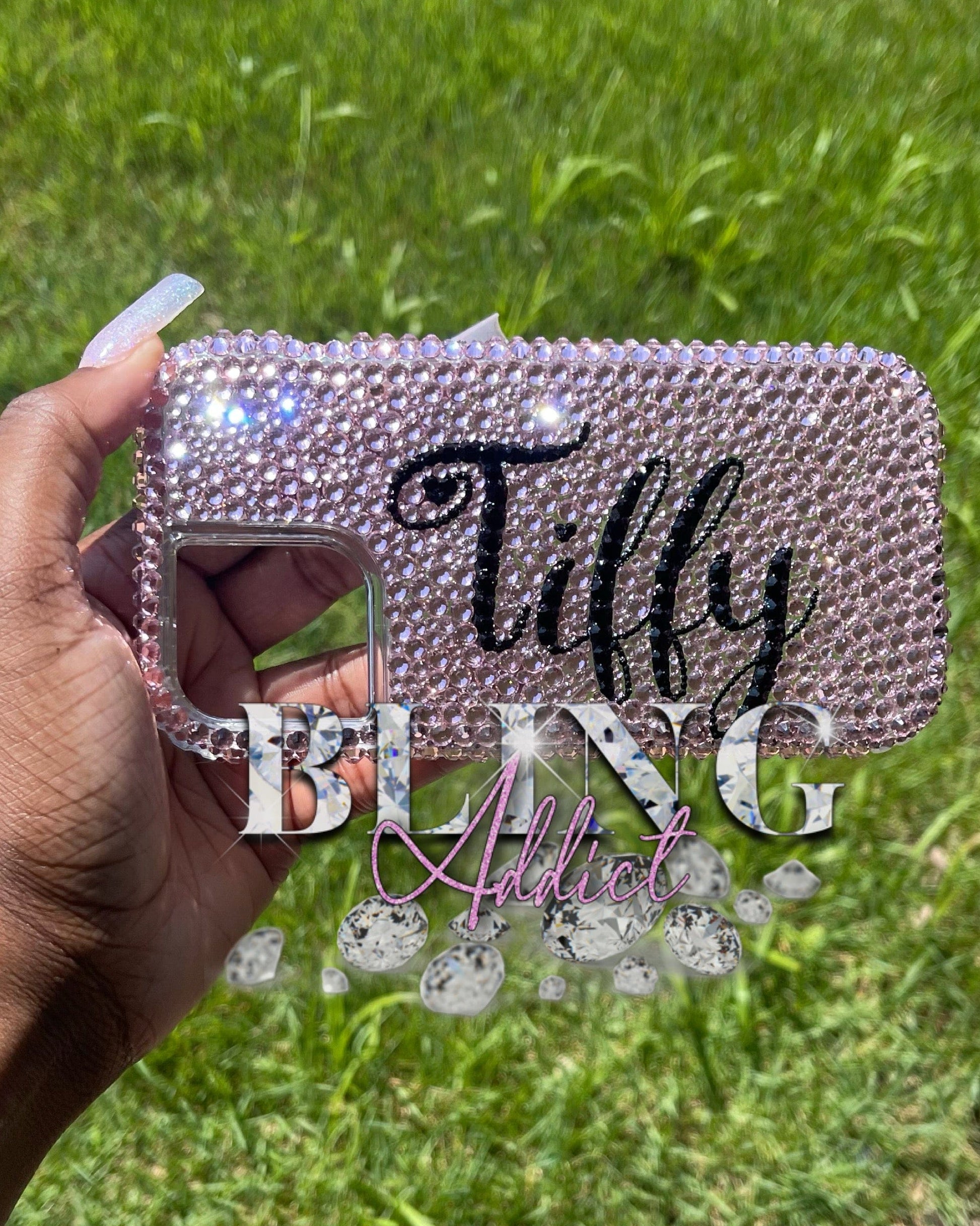 Name Cystalized Custom Phone Case Leave phone type in Notes Box during checkout by Bling Addict | BlingxAddict