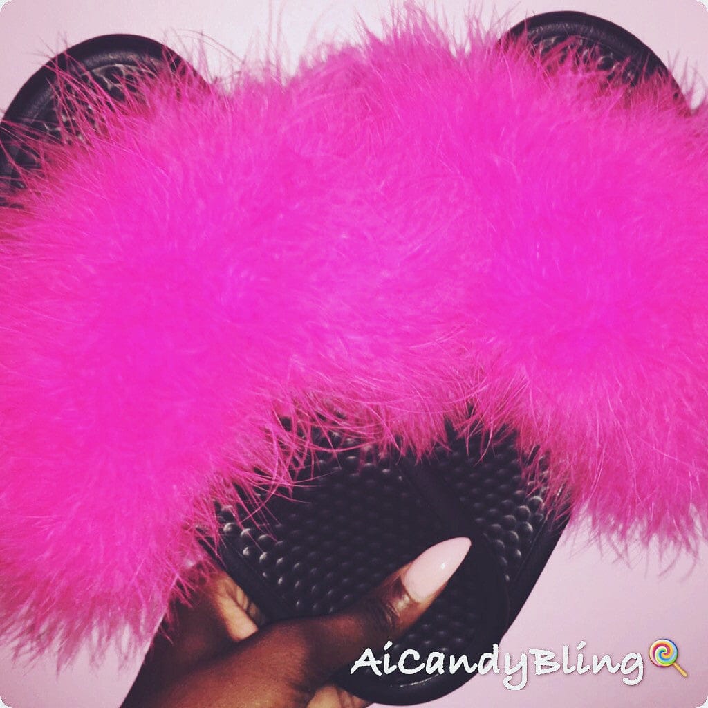 Nike Faux Fur Slides by Ai Candy Bling | BlingxAddict