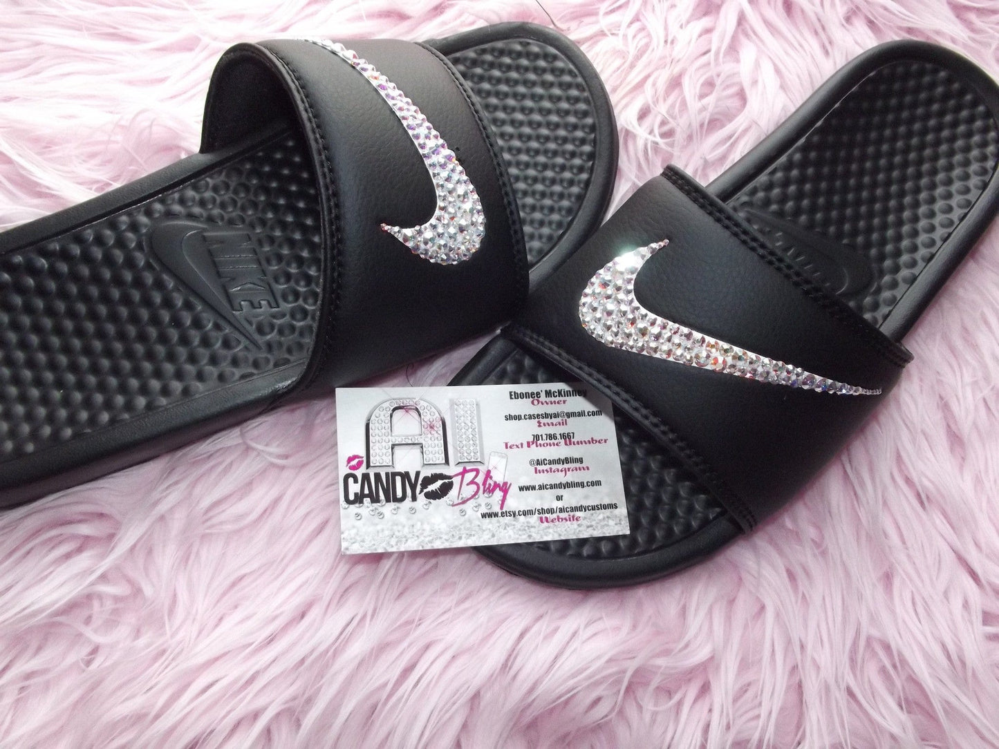 Nike Swoosh Crystal Slides with SWAROVSKI® 5 White Clear Ab Shoes by Ai Candy Bling | BlingxAddict