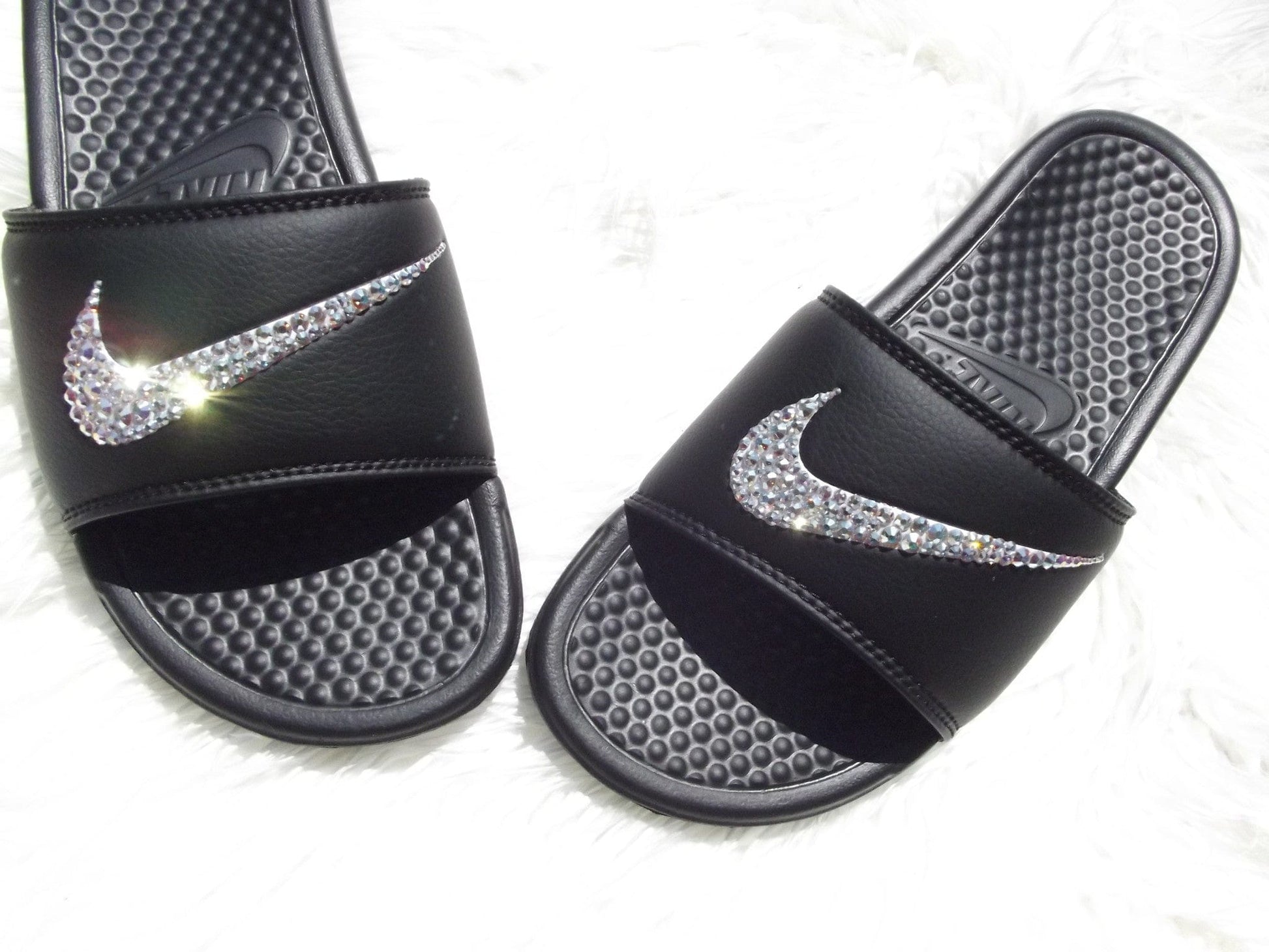 Nike Swoosh Crystal Slides with SWAROVSKI® Shoes by Ai Candy Bling | BlingxAddict
