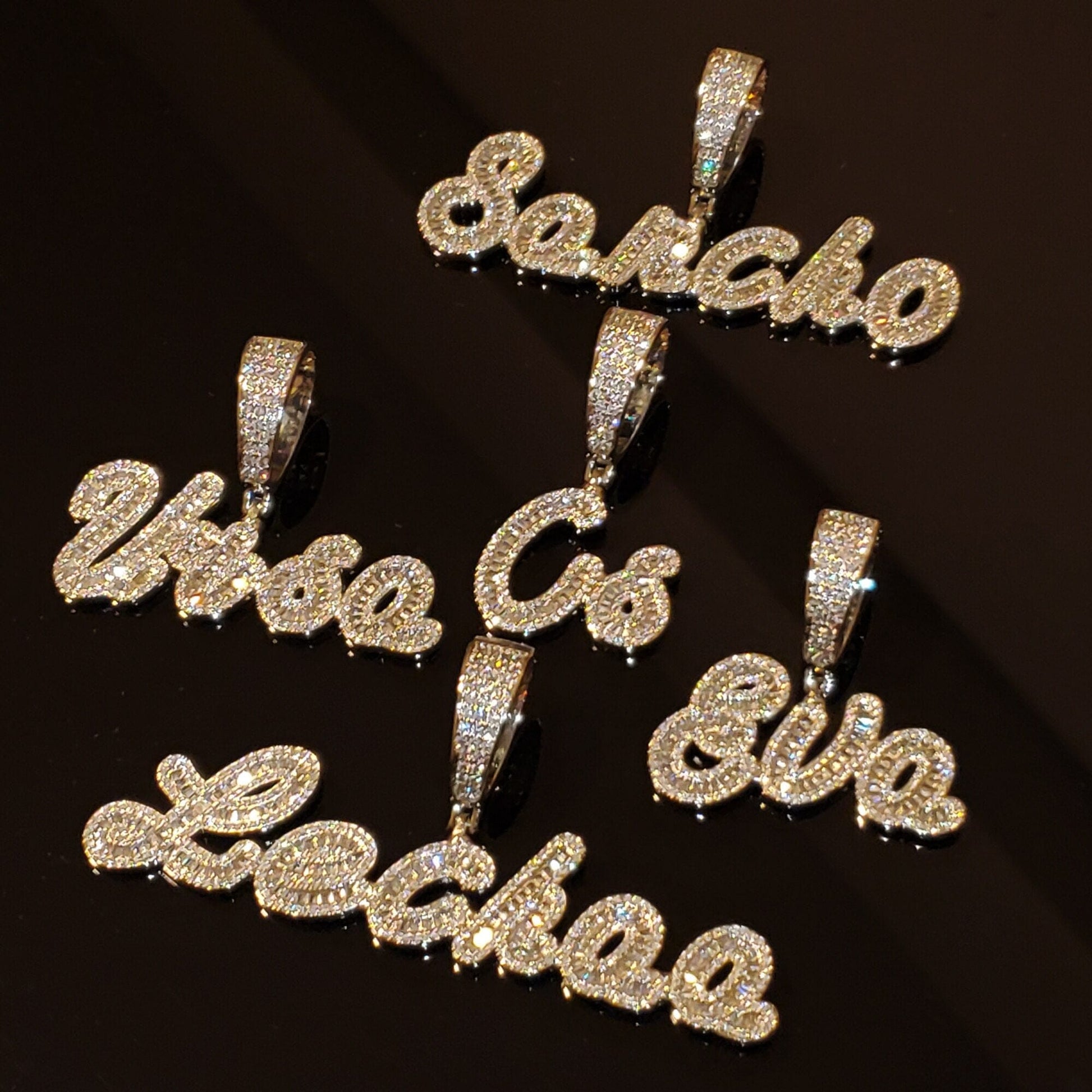'Ohh, She Icy Icy' Custom Brush Cursive Micro Paved CZ Baguette Chain 1 LETTER GOLD 24 INCH Necklaces by Orbelo | BlingxAddict