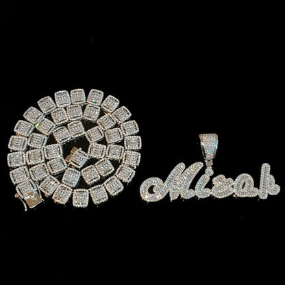 'Ohh, She Icy Icy' Custom Brush Cursive Micro Paved CZ Baguette Chain Necklaces by Orbelo | BlingxAddict