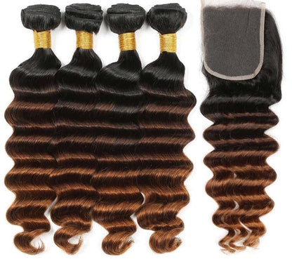 Ombre Peruvian Loose Deep Wave Human Hair Bundles With Closure Hair Extensions by Bling Addict | BlingxAddict