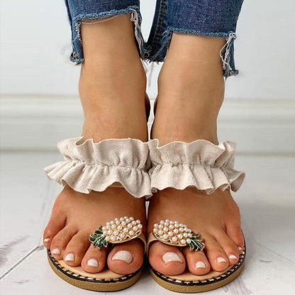 'Pineapple Juice' Pearl Flat Bohemian Sandals Shoes by BlingxAddict | BlingxAddict