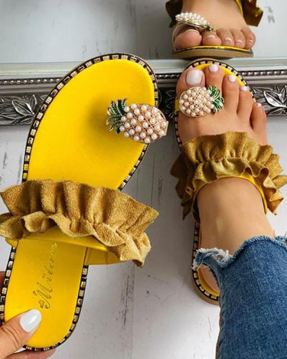 'Pineapple Juice' Pearl Flat Bohemian Sandals Yellow 10 Shoes by BlingxAddict | BlingxAddict