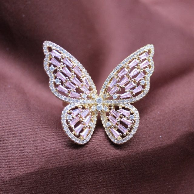 ‘Pretty Wingz’ Resizable Ring gold-pink Rings by Bling Addict | BlingxAddict