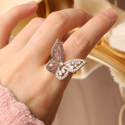 ‘Pretty Wingz’ Resizable Ring small gold pink pbutterfly Rings by Bling Addict | BlingxAddict