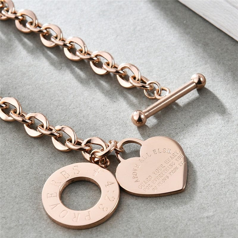 'Proverbs 4:23' Stainless Steel Heart Link Bracelet 18cm by Bling Addict | BlingxAddict