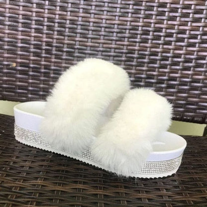 'Purrriod' Crystal Fur Platform Slides White 1 10/10.5 Slippers by Bling Addict | BlingxAddict