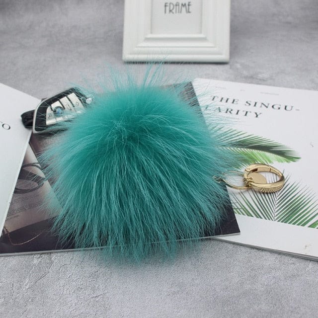'Purrrrr' 15cm Faux Fur Ball Pom Pom Keychain aqua Keychains by Bling Addict | BlingxAddict
