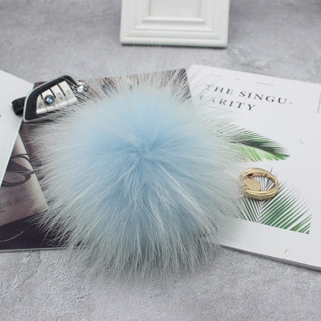 'Purrrrr' 15cm Faux Fur Ball Pom Pom Keychain baby blue Keychains by Bling Addict | BlingxAddict