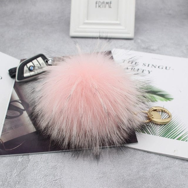 'Purrrrr' 15cm Faux Fur Ball Pom Pom Keychain baby pink Keychains by Bling Addict | BlingxAddict