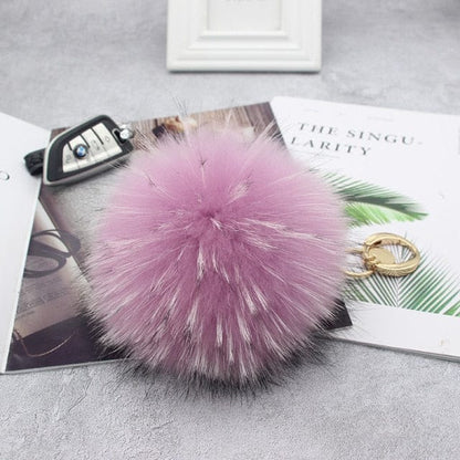 'Purrrrr' 15cm Faux Fur Ball Pom Pom Keychain lavender Keychains by Bling Addict | BlingxAddict
