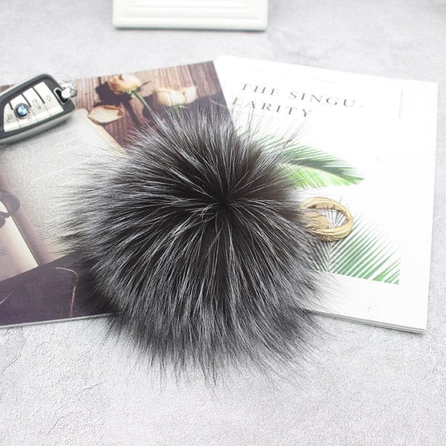 'Purrrrr' 15cm Faux Fur Ball Pom Pom Keychain silver fox Keychains by Bling Addict | BlingxAddict