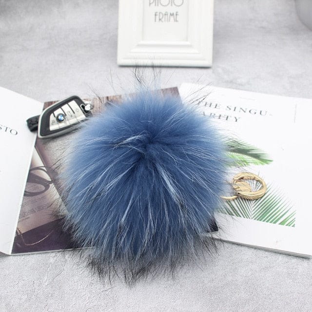 'Purrrrr' 15cm Faux Fur Ball Pom Pom Keychain steel blue Keychains by Bling Addict | BlingxAddict