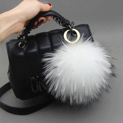 'Purrrrr' 15cm Faux Fur Ball Pom Pom Keychain wihte black tips Keychains by Bling Addict | BlingxAddict