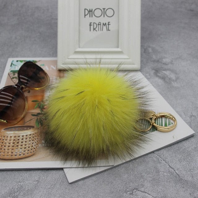 'Purrrrr' 15cm Faux Fur Ball Pom Pom Keychain yellow Keychains by Bling Addict | BlingxAddict