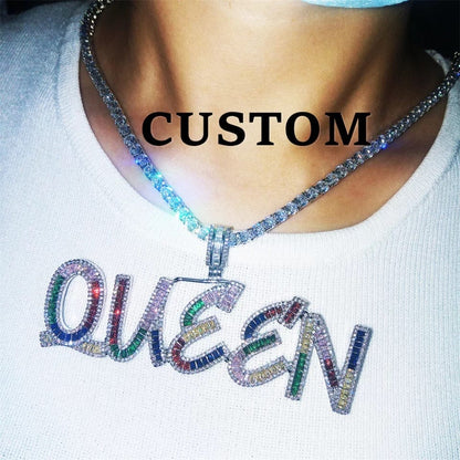Rainbow 'All My Girls Are Ballerz' Custom Baguette Pendant Necklace Necklaces by Bling Addict | BlingxAddict