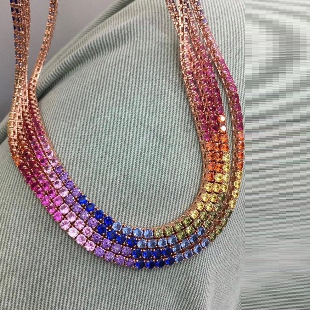 'Rainbow Royalty' Rose Gold Rainbow CZ Tennis Chain rose gold Necklaces by Bling Addict | BlingxAddict