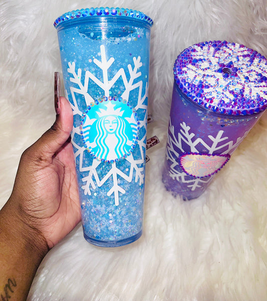 READY TO SHIP: Blue 'Let It Snow' Venti 24oz Starbucks Glitter Globe Bling Cup No Water Bottles by BlingxAddict | BlingxAddict
