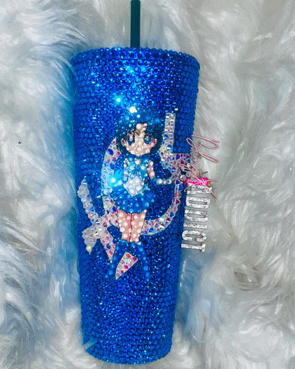 Sailor Mercury Chibi Capri Blue Bling Starbucks Tumbler 16oz No Tumblers by Bling Addict | BlingxAddict