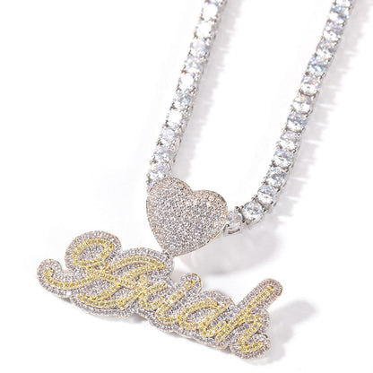'She Loves Me Not' CZ Custom Two-Tone Letter Heart Buckle Name Necklace 2-5 letters 20inch tennis chain Gold by Bling Addict | BlingxAddict