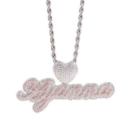 'She Loves Me Not' CZ Custom Two-Tone Letter Heart Buckle Name Necklace by Bling Addict | BlingxAddict