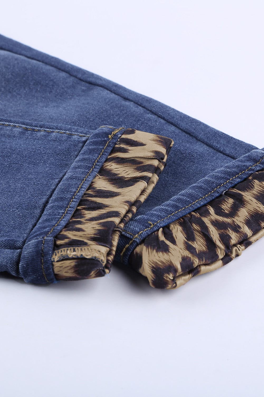 She’s Wild- Leopard Patchwork Distressed Jeans Blue Outerwear by Trendsi | BlingxAddict