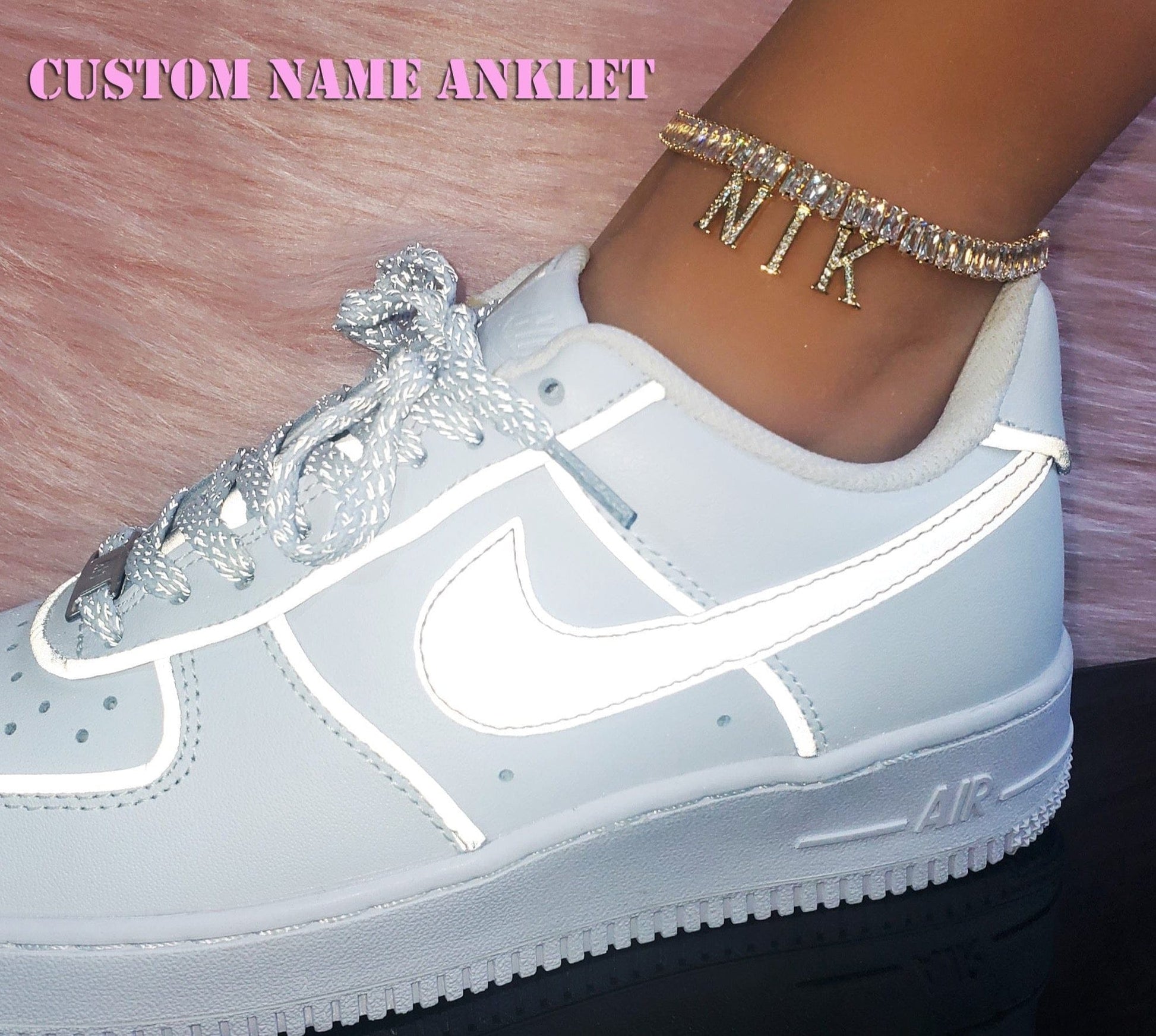 'Shining' Custom Icy Anklet GOLD 4 Letters Anklets by Bling Addict | BlingxAddict