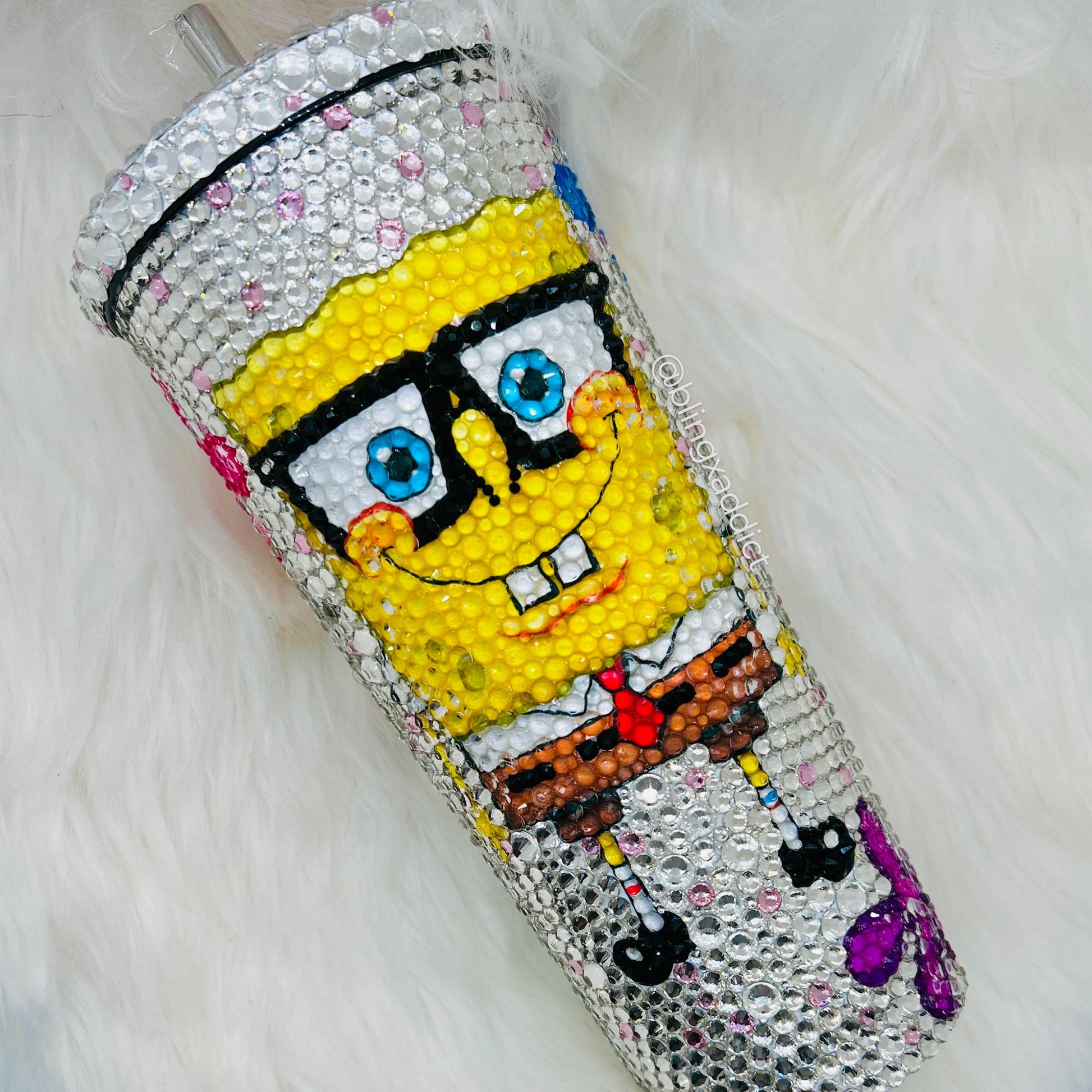 SpongeBob Custom Crystal Bling Tumbler 16oz SpongeBob & Friends Jelly Fishing Time No Tumblers by Bling Addict | BlingxAddict