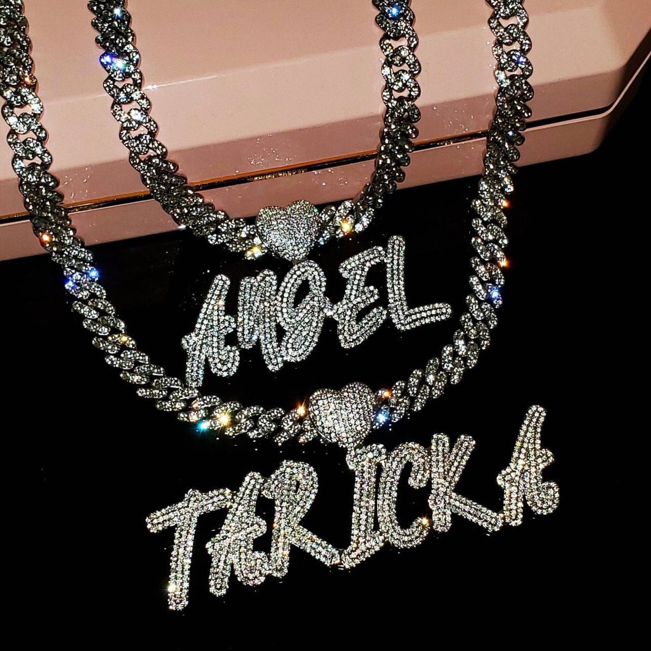 ‘Stop & Stare' CZ Heart Custom Name Cuban Chain Necklaces by Bling Addict | BlingxAddict