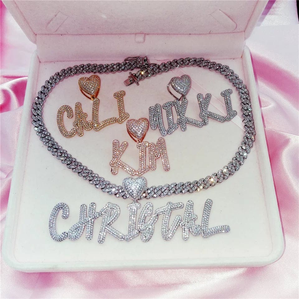 ‘Stop & Stare' CZ Heart Custom Name Cuban Chain Necklaces by Bling Addict | BlingxAddict