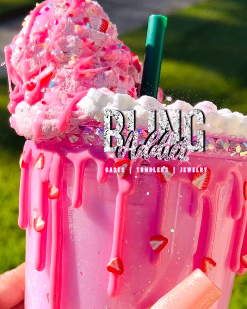 ‘Strawberry Milkshake’ Deco Glitter Globe 24oz Starbucks Tumbler Yes Tumblers by BlingxAddict | BlingxAddict