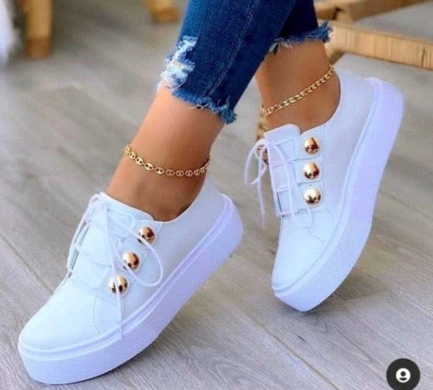 'Stroll' PU Leather Platform Sneakers White 11 Shoes by BlingxAddict | BlingxAddict