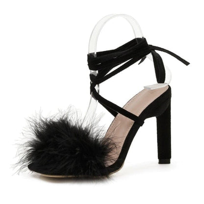'Suger Baby' Furry Cross-Tied Pumps Black 5 Shoes by BlingxAddict | BlingxAddict
