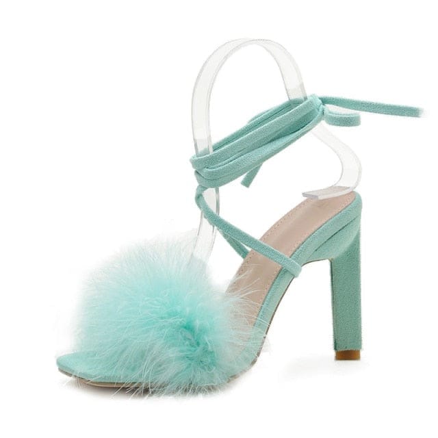 'Suger Baby' Furry Cross-Tied Pumps Green 5 Shoes by BlingxAddict | BlingxAddict