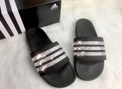 Swarovski Encrusted Adidas Slides Shoes by Divine Couture Creations | BlingxAddict